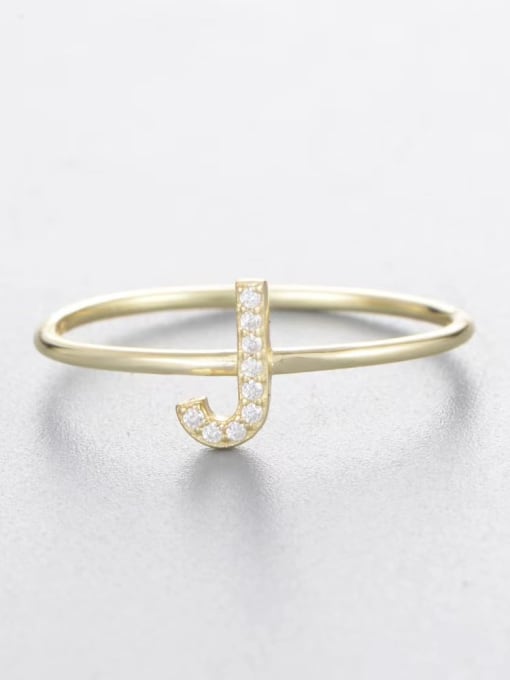 Yellow-j 925 Sterling Silver Cubic Zirconia White Letter Minimalist Band Ring