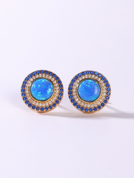 Blue 925 Sterling Silver Synthetic Opal Blue Minimalist Stud Earring