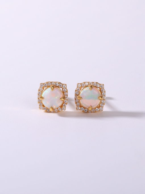 White 6.0 925 Sterling Silver Synthetic Opal Multi Color Minimalist Stud Earring
