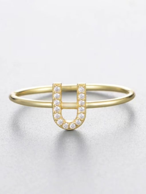 Yellow-u 925 Sterling Silver Cubic Zirconia White Letter Minimalist Band Ring