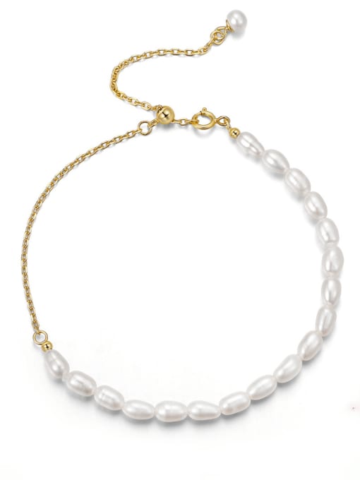 BYG Beads 925 Sterling Silver Freshwater Pearl White Tila Bead Oval Minimalist Handmade Beaded Bracelet 0