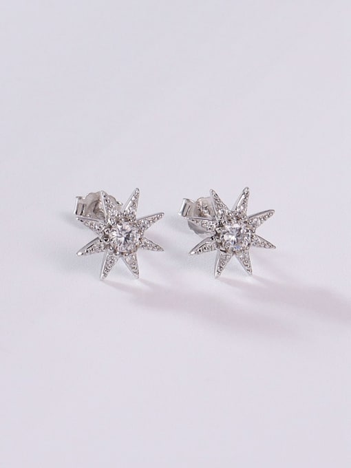 White 925 Sterling Silver Cubic Zirconia White Star Minimalist Stud Earring