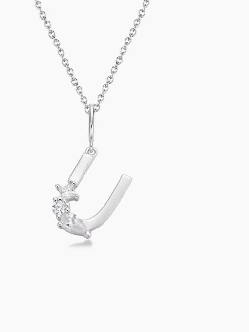 White G 925 Sterling Silver Cubic Zirconia White Minimalist Initials Necklace