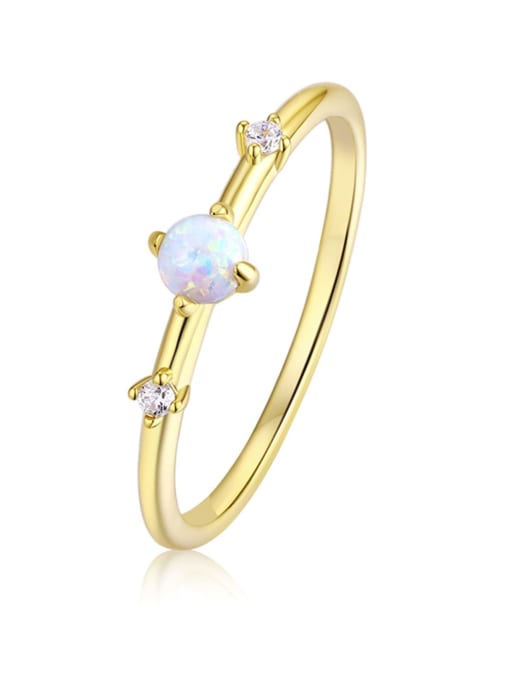 Yellow 925 Sterling Silver Synthetic Opal Multi Color Minimalist Band Ring
