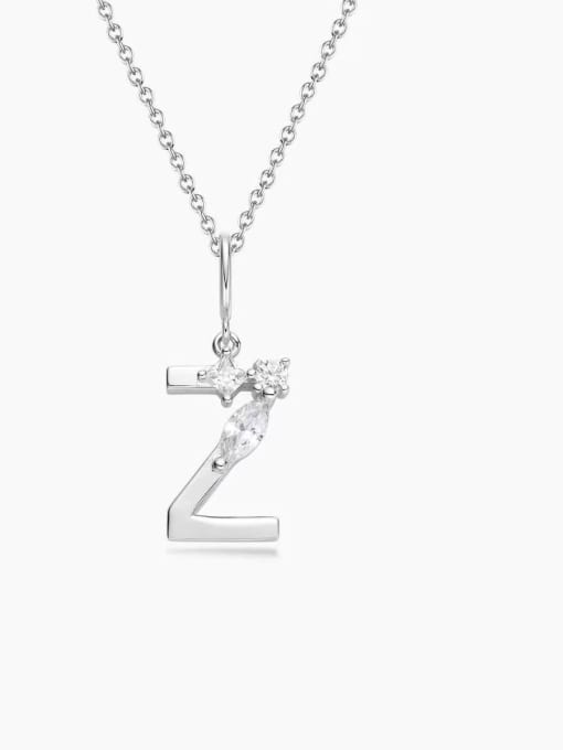 White Z 925 Sterling Silver Cubic Zirconia White Minimalist Initials Necklace