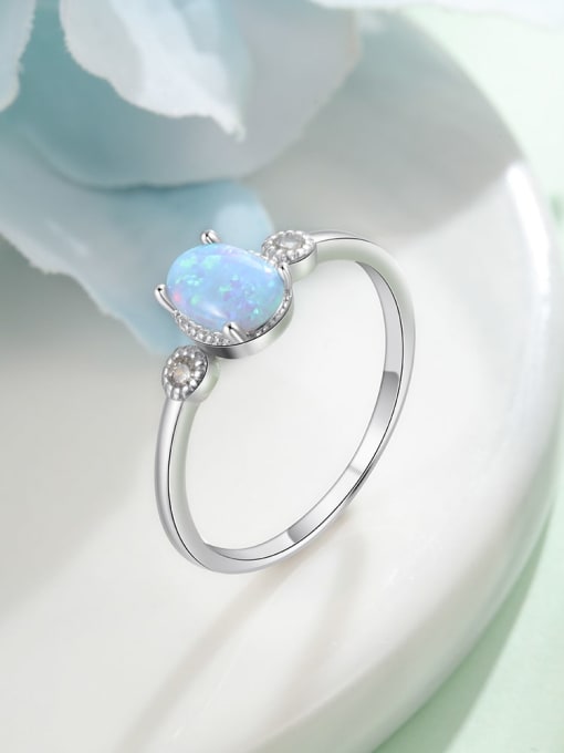 OPAL 925 Sterling Silver Synthetic Opal Blue Minimalist Band Ring 2