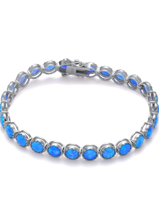 White6.0mm16cm 925 Sterling Silver Synthetic Opal Blue Minimalist Link Bracelet