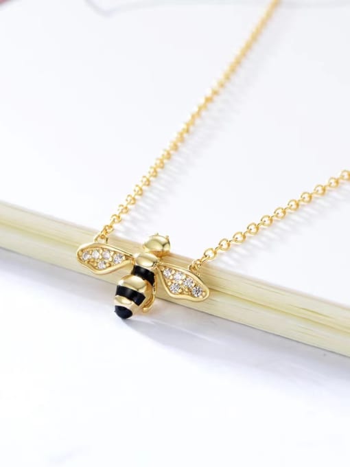 Yellow 925 Sterling Silver Cubic Zirconia White Bee Minimalist Link Necklace