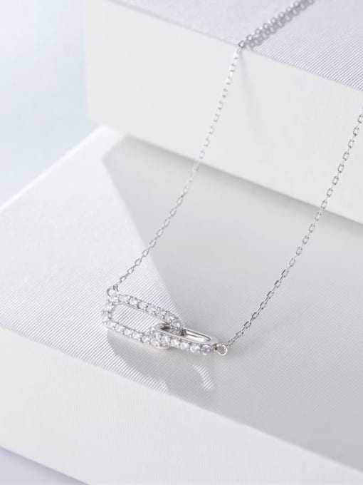 YUEFAN 925 Sterling Silver Cubic Zirconia White Minimalist Link Necklace 3
