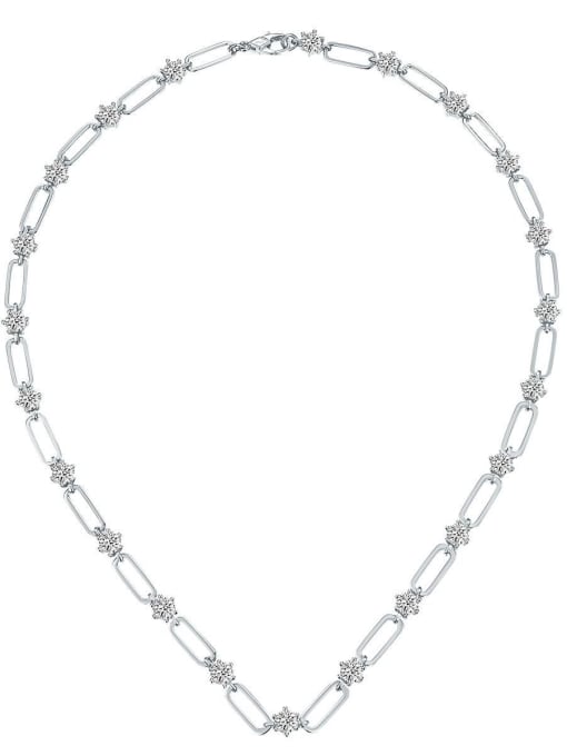White 40cm 925 Sterling Silver Cubic Zirconia White Minimalist Cuban Necklace