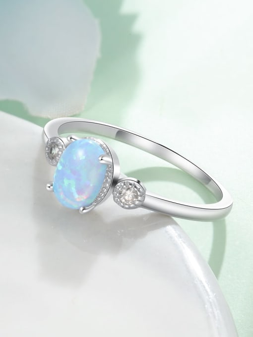 OPAL 925 Sterling Silver Synthetic Opal Blue Minimalist Band Ring 3