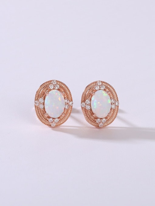 Rose 925 Sterling Silver Synthetic Opal Multi Color Minimalist Stud Earring