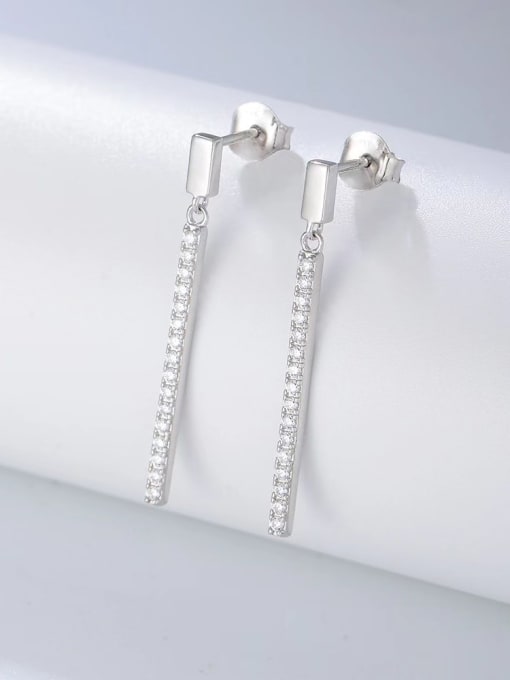 White 925 Sterling Silver Cubic Zirconia White Minimalist Stud Earring