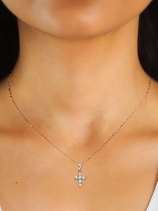 Jane Stone 925 Sterling Silver Moissanite White Cross Minimalist Lariat Necklace 3