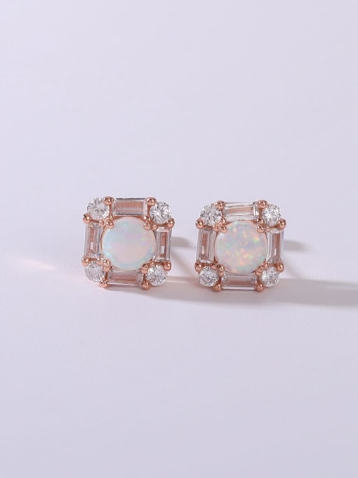 OPAL 925 Sterling Silver Synthetic Opal White Minimalist Stud Earring