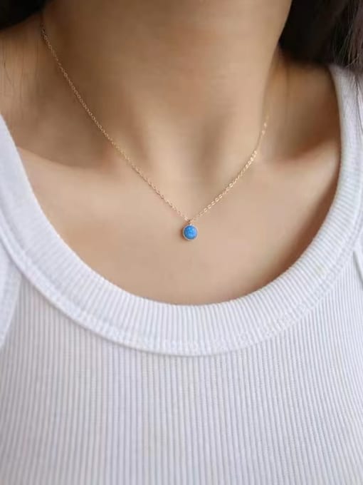 OPAL 925 Sterling Silver Synthetic Opal Blue Minimalist Link Necklace 2