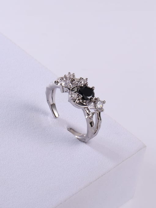 White 925 Sterling Silver Cubic Zirconia Black Minimalist Band Ring