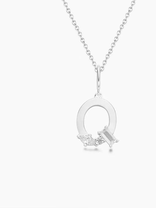White Q 925 Sterling Silver Cubic Zirconia White Minimalist Initials Necklace