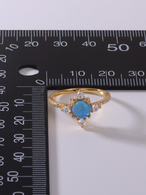 OPAL 925 Sterling Silver Synthetic Opal Blue Minimalist Band Ring 3