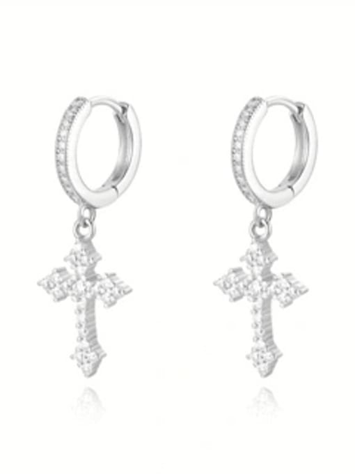 White 925 Sterling Silver Moissanite White Cross Minimalist Clip Earring