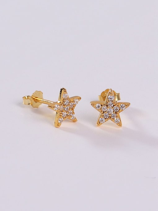 Yellow 925 Sterling Silver Cubic Zirconia White Star Minimalist Stud Earring