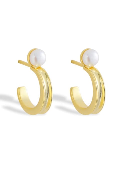 Yellow 925 Sterling Silver Freshwater Pearl White Minimalist Stud Earring