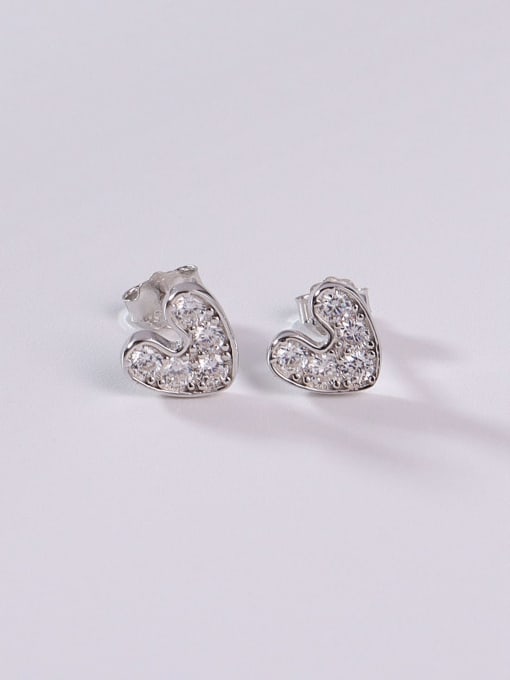 YUEFAN 925 Sterling Silver Cubic Zirconia White Heart Minimalist Stud Earring 1