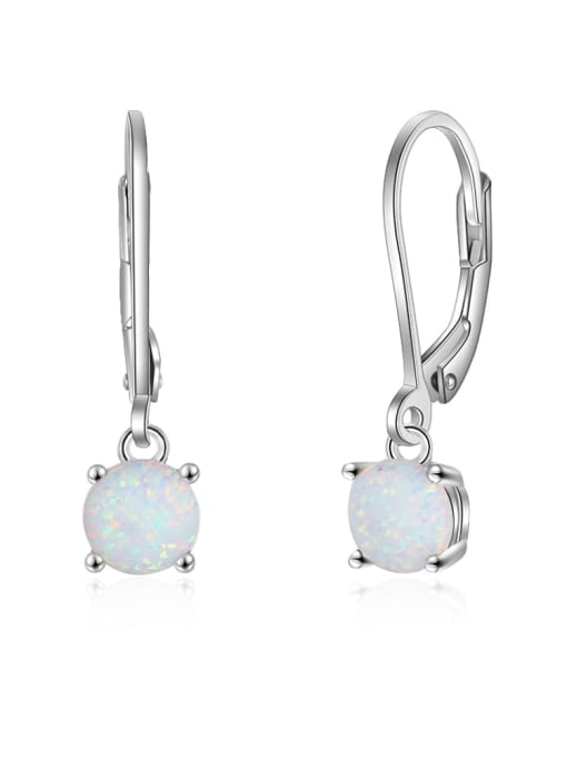 OPAL 925 Sterling Silver Synthetic Opal White Minimalist Huggie Earring 0