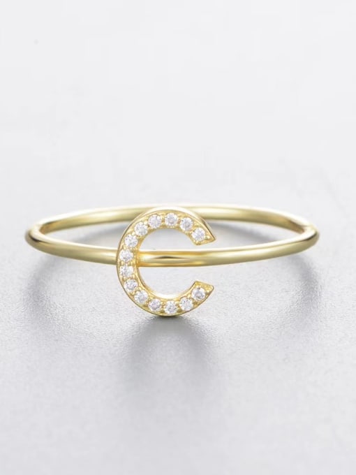 Yellow-c 925 Sterling Silver Cubic Zirconia White Letter Minimalist Band Ring