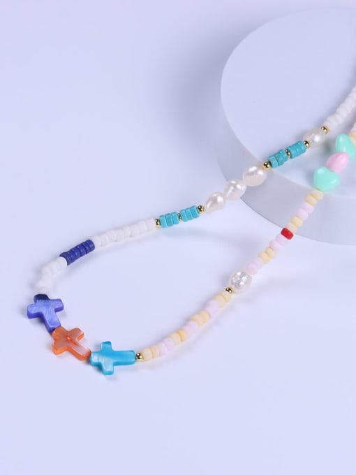 BYG Beads Stainless steel Freshwater Pearl Multi Color Glass beads Minimalist Beaded Necklace 2