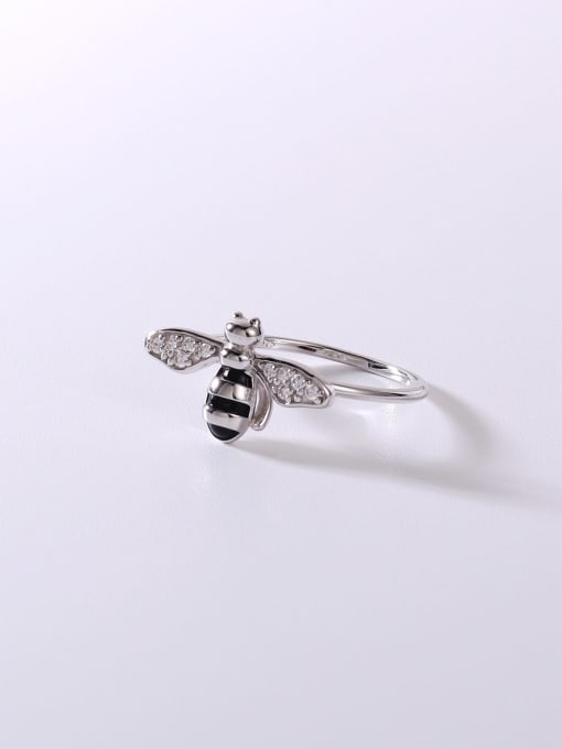 YUEFAN 925 Sterling Silver Cubic Zirconia White Bee Minimalist Band Ring 4