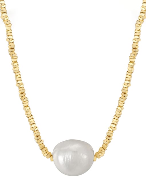 BYG Beads 925 Sterling Silver Freshwater Pearl White Tila Bead Round Minimalist Cuban Necklace