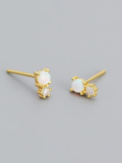 Yellow 925 Sterling Silver Synthetic Opal Multi Color Minimalist Stud Earring