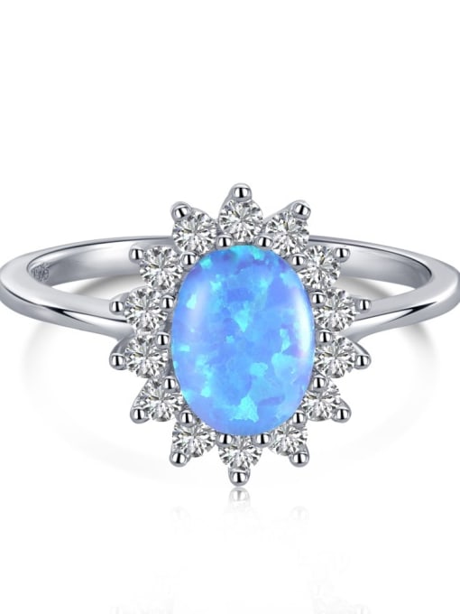Blue 925 Sterling Silver Synthetic Opal White Minimalist Band Ring
