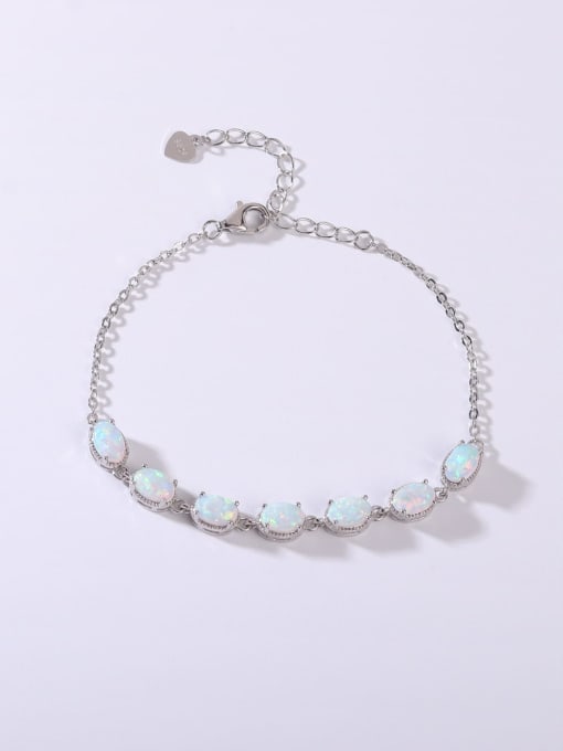 OPAL 925 Sterling Silver Synthetic Opal White Minimalist Adjustable Bracelet 3