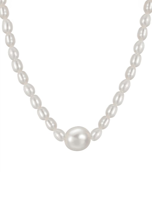 BYG Beads 925 Sterling Silver Freshwater Pearl White Tila Bead Round Minimalist Cuban Necklace 0