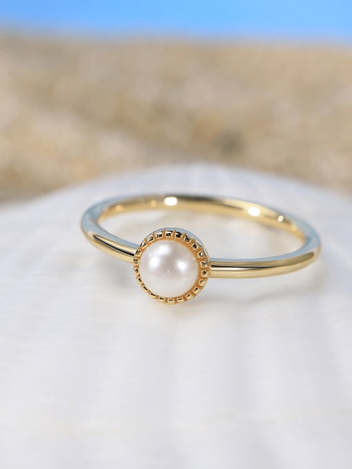 BYG Beads 925 Sterling Silver Tila Bead Freshwater Pearl White Round Minimalist Band Ring 1