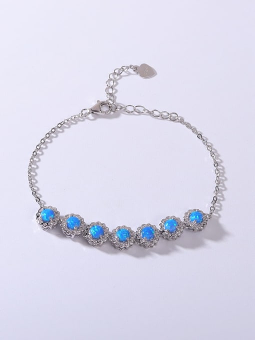 OPAL 925 Sterling Silver Synthetic Opal Blue Minimalist Adjustable Bracelet 1
