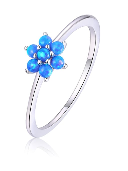 OPAL 925 Sterling Silver Synthetic Opal Blue Minimalist Band Ring 0