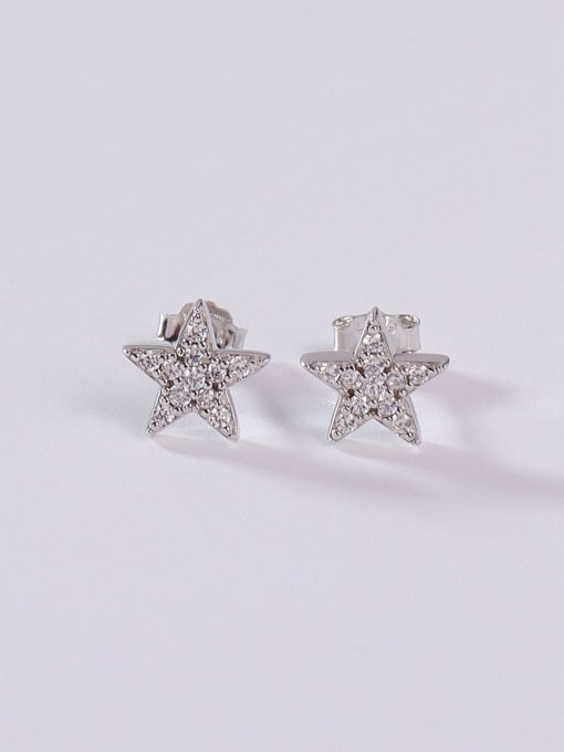 White 925 Sterling Silver Cubic Zirconia White Star Minimalist Stud Earring