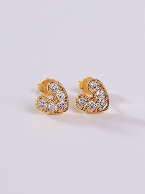 Yellow 925 Sterling Silver Cubic Zirconia White Heart Minimalist Stud Earring