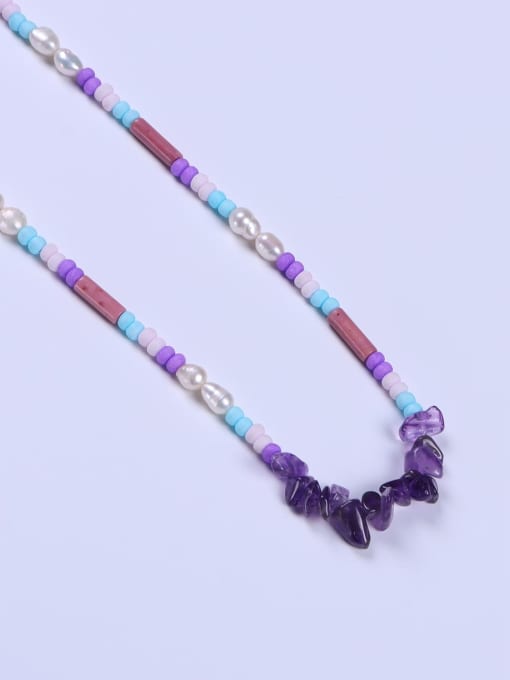BYG Beads Stainless steel Light Amethyst Multi Color Stone Minimalist Beaded Necklace 1