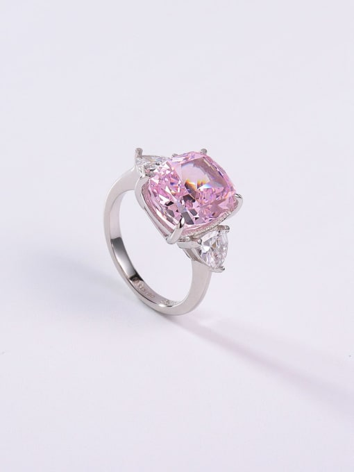 White 925 Sterling Silver High Carbon Diamond Pink Minimalist Band Ring