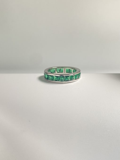 YUEFAN 925 Sterling Silver Cubic Zirconia Green Minimalist Band Ring 0
