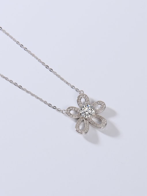 Jane Stone 925 Sterling Silver Moissanite White Flower Minimalist Link Necklace 2