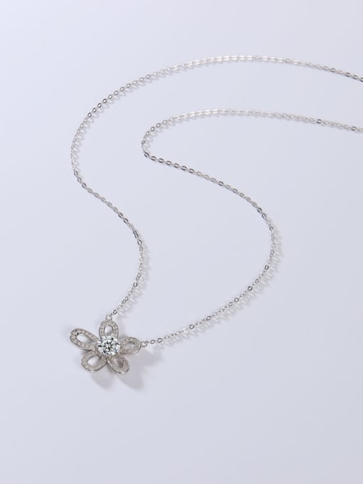 Jane Stone 925 Sterling Silver Moissanite White Flower Minimalist Link Necklace 1