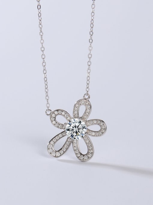 White 1CT 925 Sterling Silver Moissanite White Flower Minimalist Link Necklace