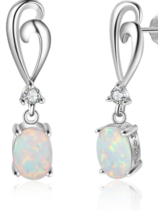 White 925 Sterling Silver Synthetic Opal White Minimalist Stud Earring