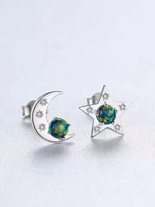 OPAL 925 Sterling Silver Synthetic Opal Blue Minimalist Stud Earring 1