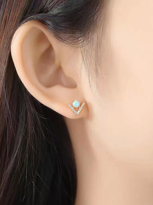 OPAL 925 Sterling Silver Synthetic Opal Blue Minimalist Stud Earring 2